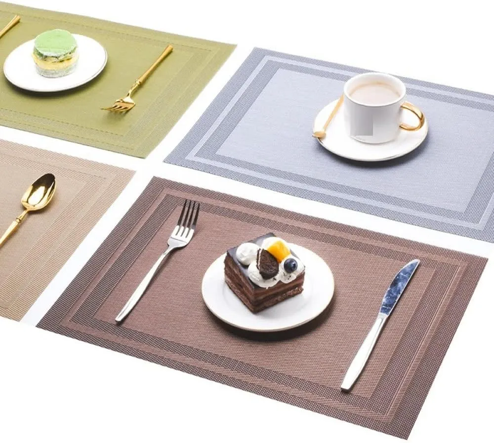 Place Mmats for Table，Placemats, Placemats Placemats for Dining Table Set of 6,Easy to Clean,Non Slip Heat-Resistant Washable Kitchen Dinner Mats,Rectangle Wipeable Table Mats(Gray)