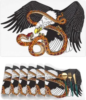 Placemats Mighty Eagle Pattern Set of 4 12x18 Inch Stain Resistant Heat-Resistant Washable Durable PVC Table Mat for Home Decor Kitchen Table Animal Eagle Woven Vinyl Fall Placemats