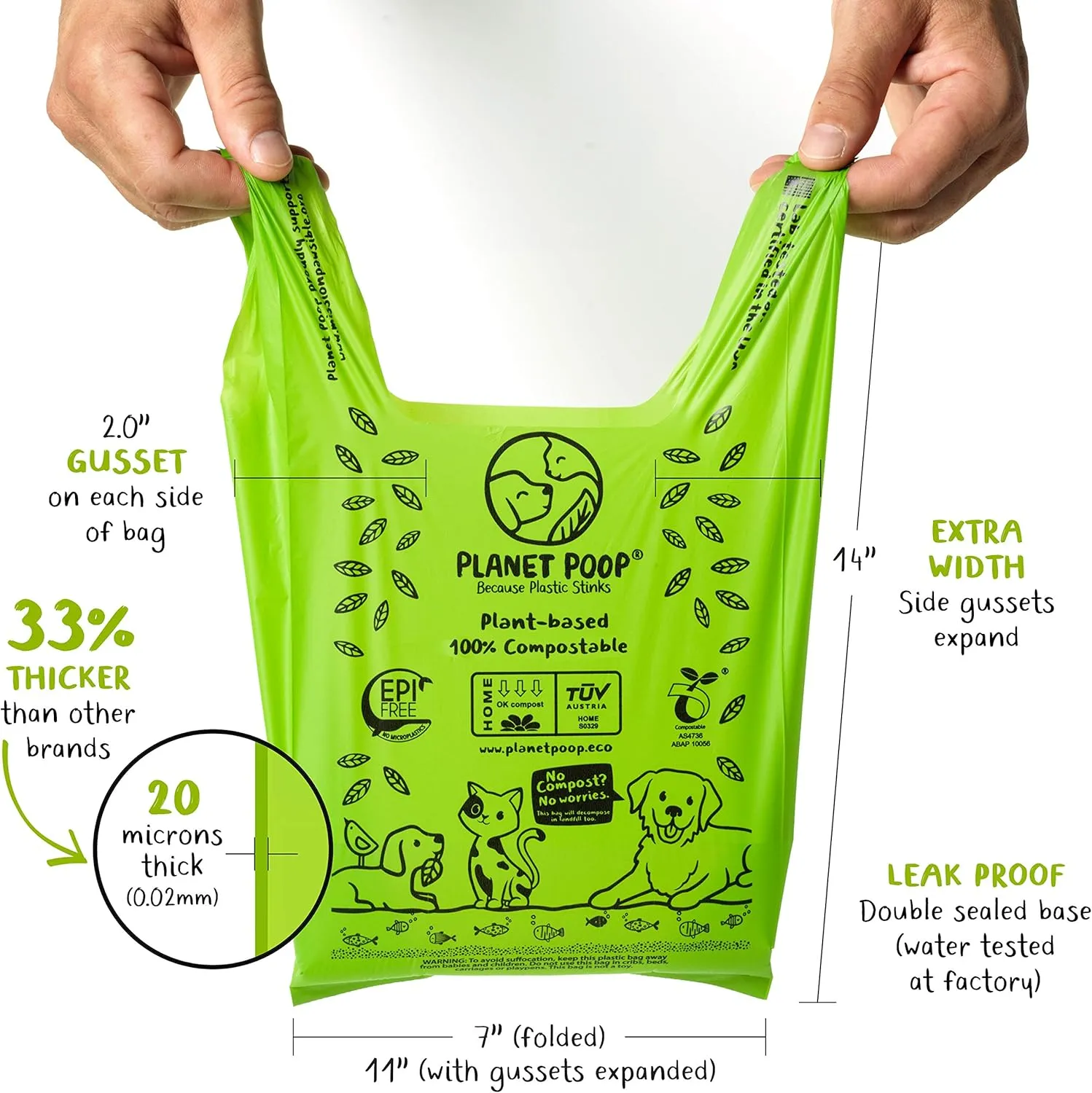 PLANET POOP Home Compostable Dog Poop Bags with Handles, Large Single Roll 200 Grab & Go, Un-Scented Pet Waste Bag, Leakproof for Cat Doggy & Pets, Plant-Based Dog Supplies