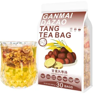Plant Gift 30 Cups Ganmai Dazao Tang Bag (甘麦大枣汤 GAN MAI DA ZAO TANG) 16.93oz (16g*30bags/480g) Wheat，Licorice Natural Mixed Herbal Combination of Floral Tea
