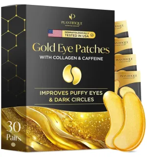 PLANTIFIQUE Gold Eye Patches for Puffy Eyes | 30 Pairs | Gifts | Under Eye Masks for Dark Circles | Puffiness Eye Gels | Eye Mask Skincare