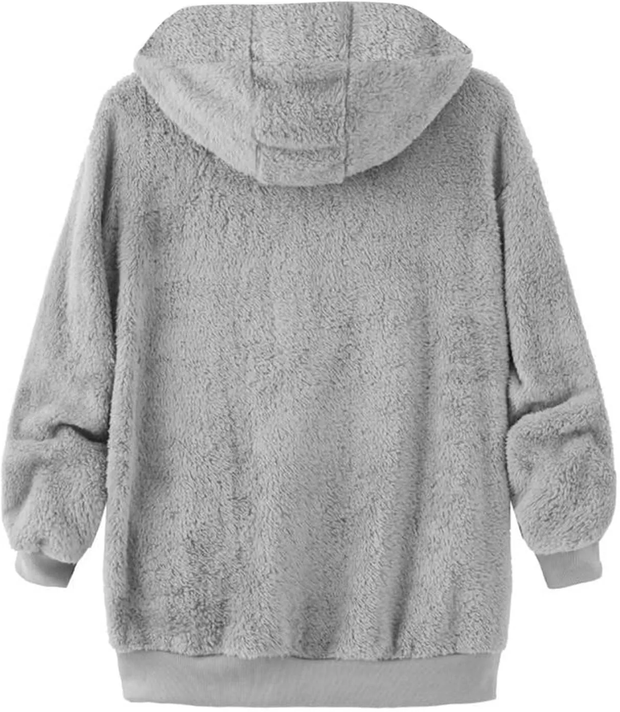 Plus Size Fuzzy Fleece Jacket For Women Faux Fur Sherpa Coat Casual Loose Zip Up Hooded Shearling Jackets Outwear
