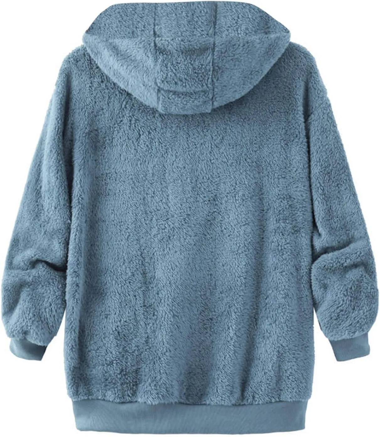 Plus Size Fuzzy Fleece Jacket For Women Faux Fur Sherpa Coat Casual Loose Zip Up Hooded Shearling Jackets Outwear