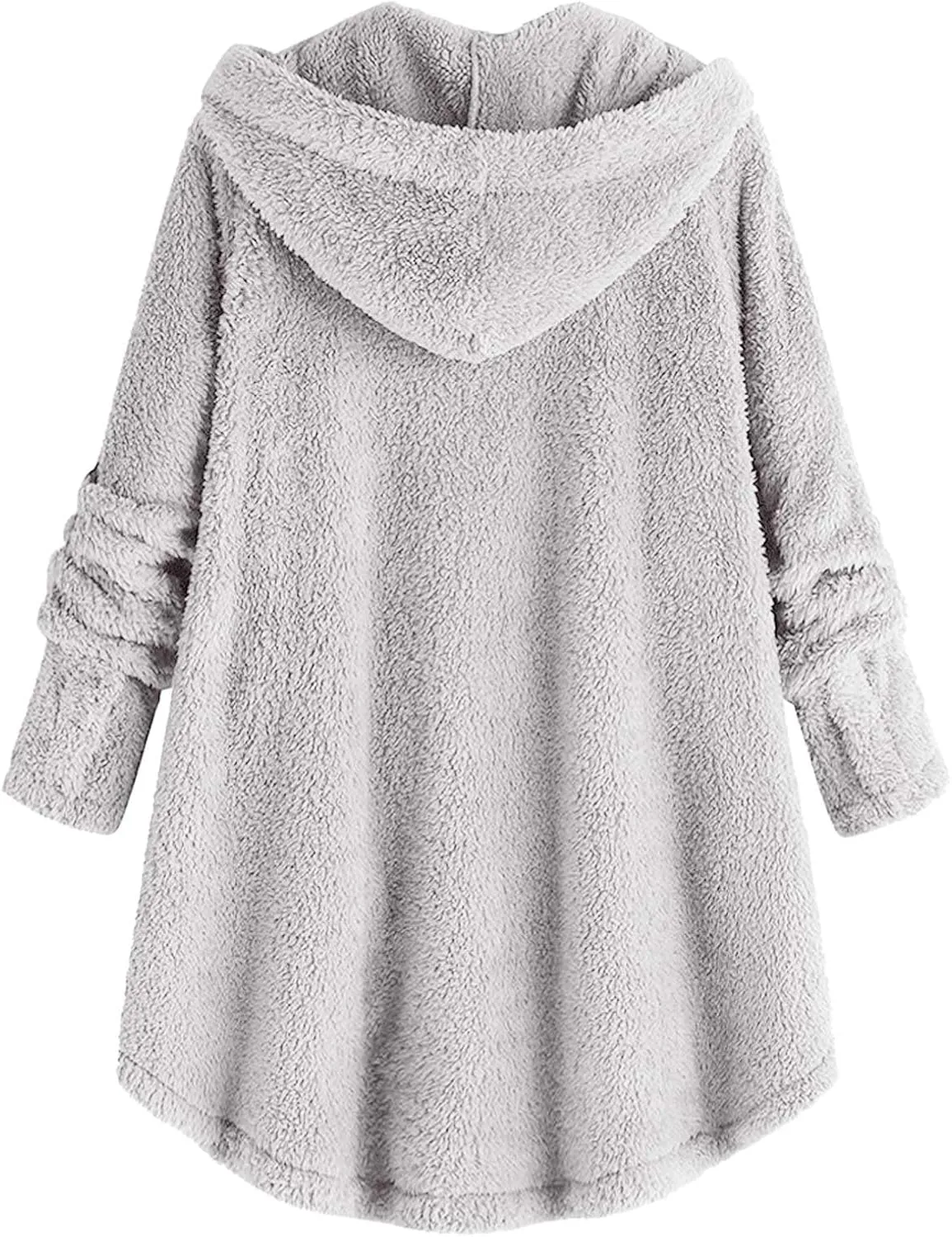 Plus Size Sherpa Tops For Women Casual Loose Button Down Hooded Fuzzy Fleece Jackets Warm Winter Loungewear