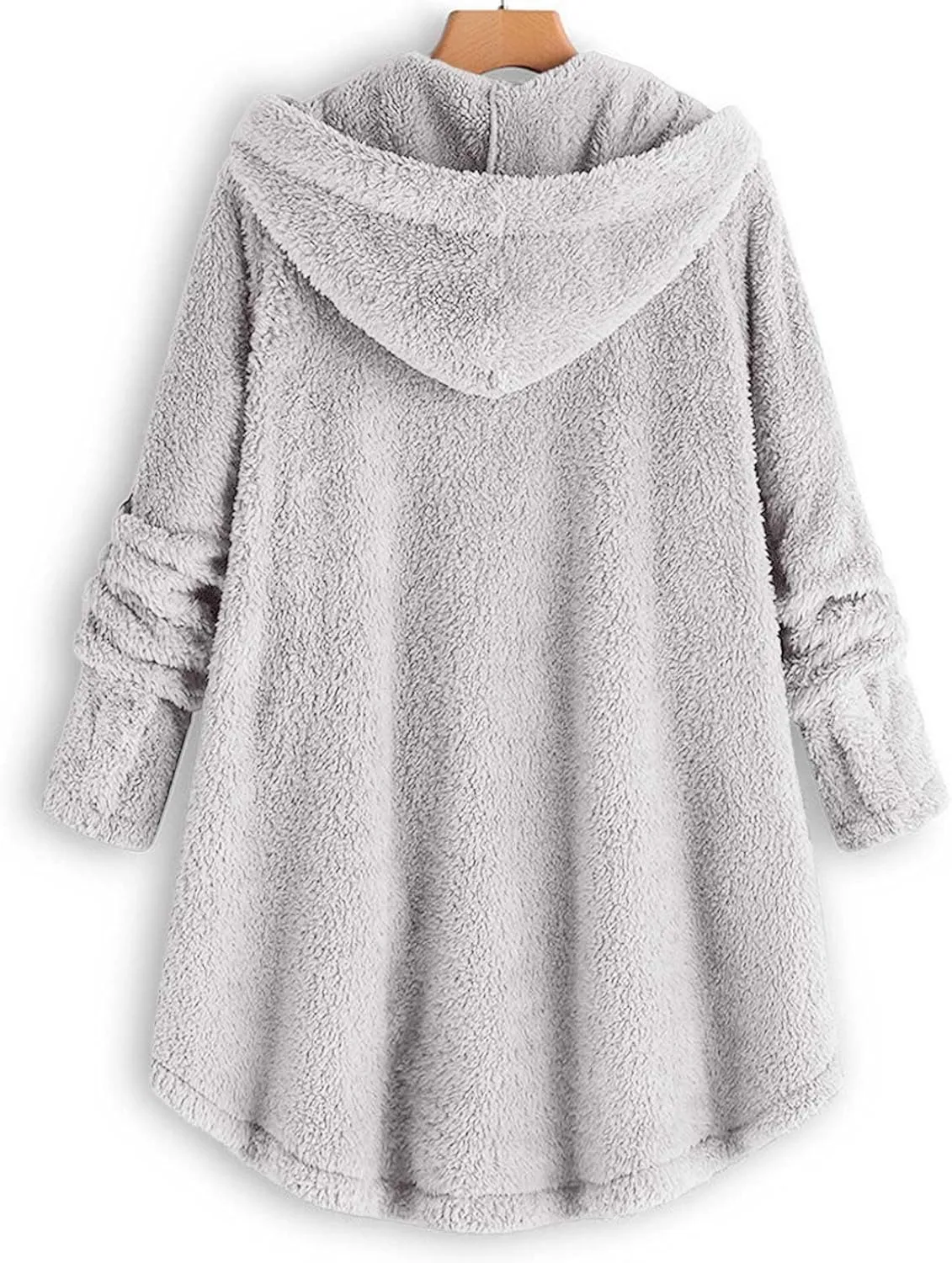 Plus Size Sherpa Tops For Women Casual Loose Button Down Hooded Fuzzy Fleece Jackets Warm Winter Loungewear