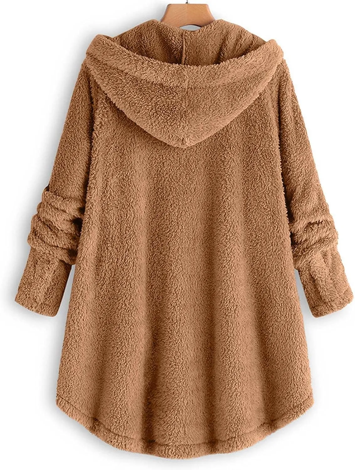 Plus Size Sherpa Tops For Women Casual Loose Button Down Hooded Fuzzy Fleece Jackets Warm Winter Loungewear
