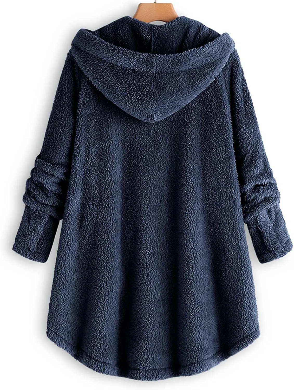 Plus Size Sherpa Tops For Women Casual Loose Button Down Hooded Fuzzy Fleece Jackets Warm Winter Loungewear