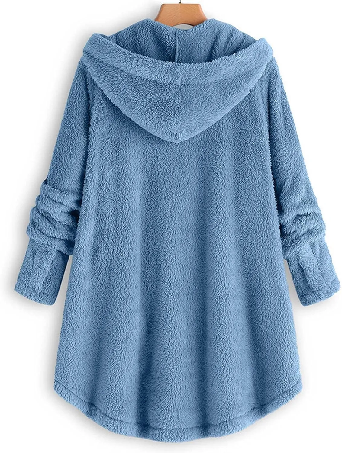 Plus Size Sherpa Tops For Women Casual Loose Button Down Hooded Fuzzy Fleece Jackets Warm Winter Loungewear