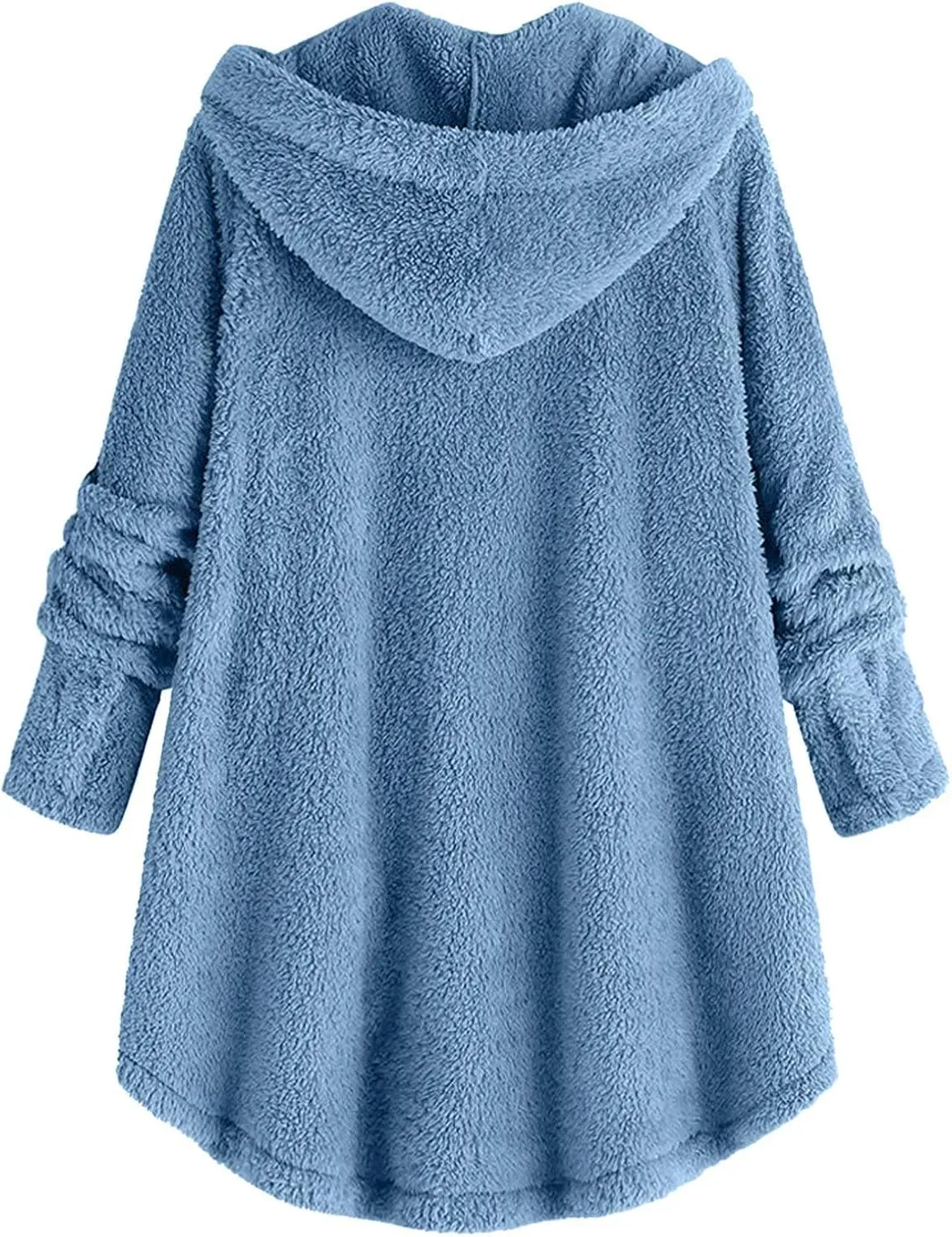 Plus Size Sherpa Tops For Women Casual Loose Button Down Hooded Fuzzy Fleece Jackets Warm Winter Loungewear