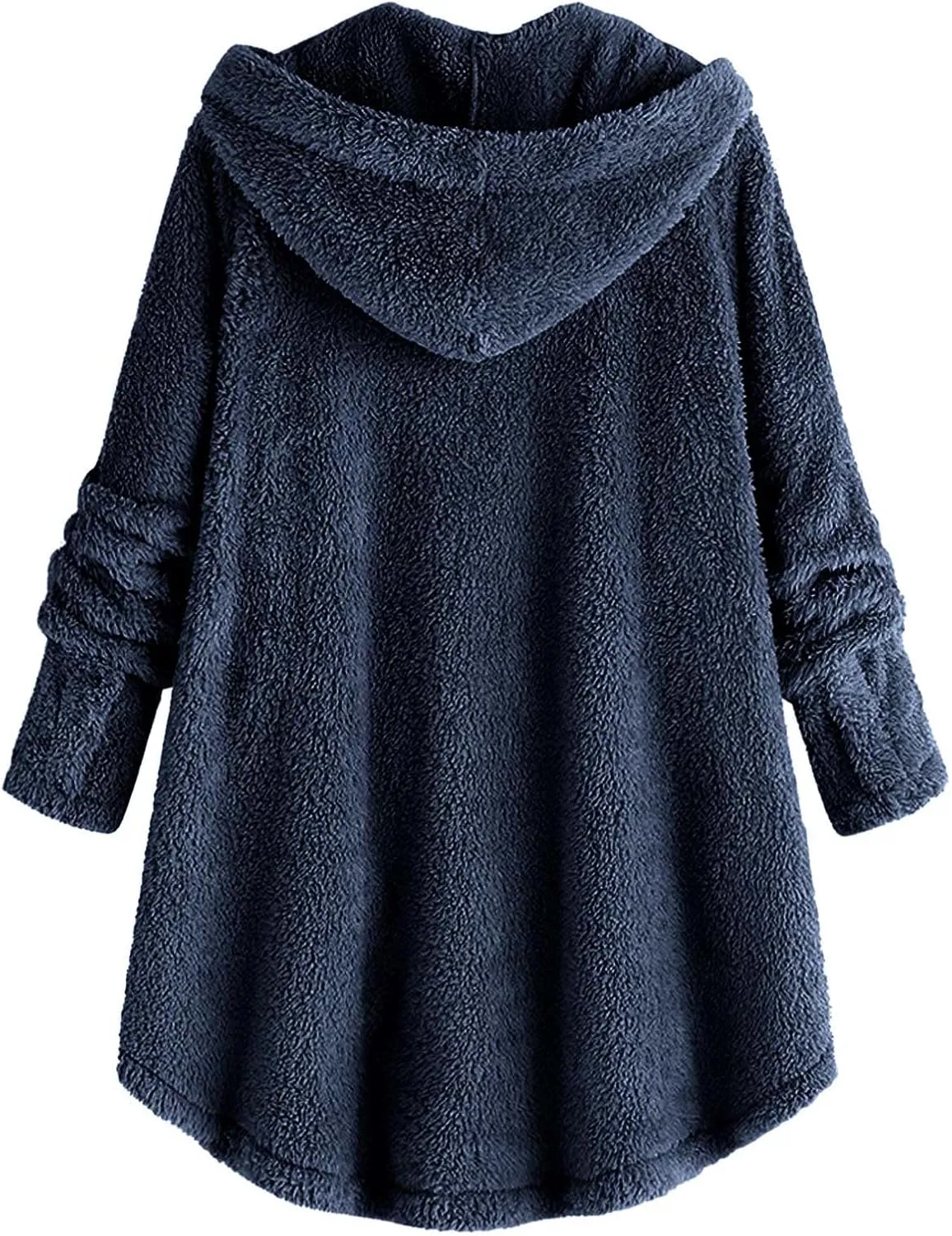 Plus Size Sherpa Tops For Women Casual Loose Button Down Hooded Fuzzy Fleece Jackets Warm Winter Loungewear