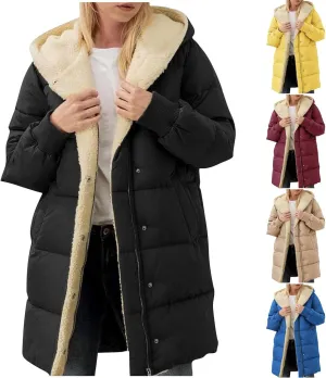 Plus Size Winter Coats for Women Sherpa Lined Fleece Long Puffer Jacket Thickened Casual Zip Up Parka Jacket