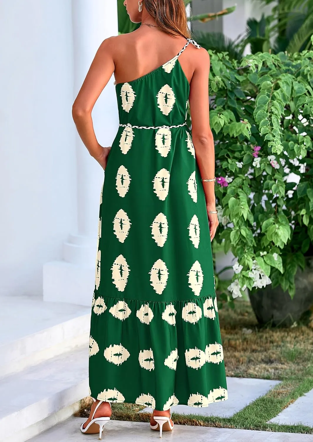 PRETTYGARDEN Women's 2025 Summer Maxi Dresses One Shoulder Printed Flowy Boho Beach Vacation Long Sundress