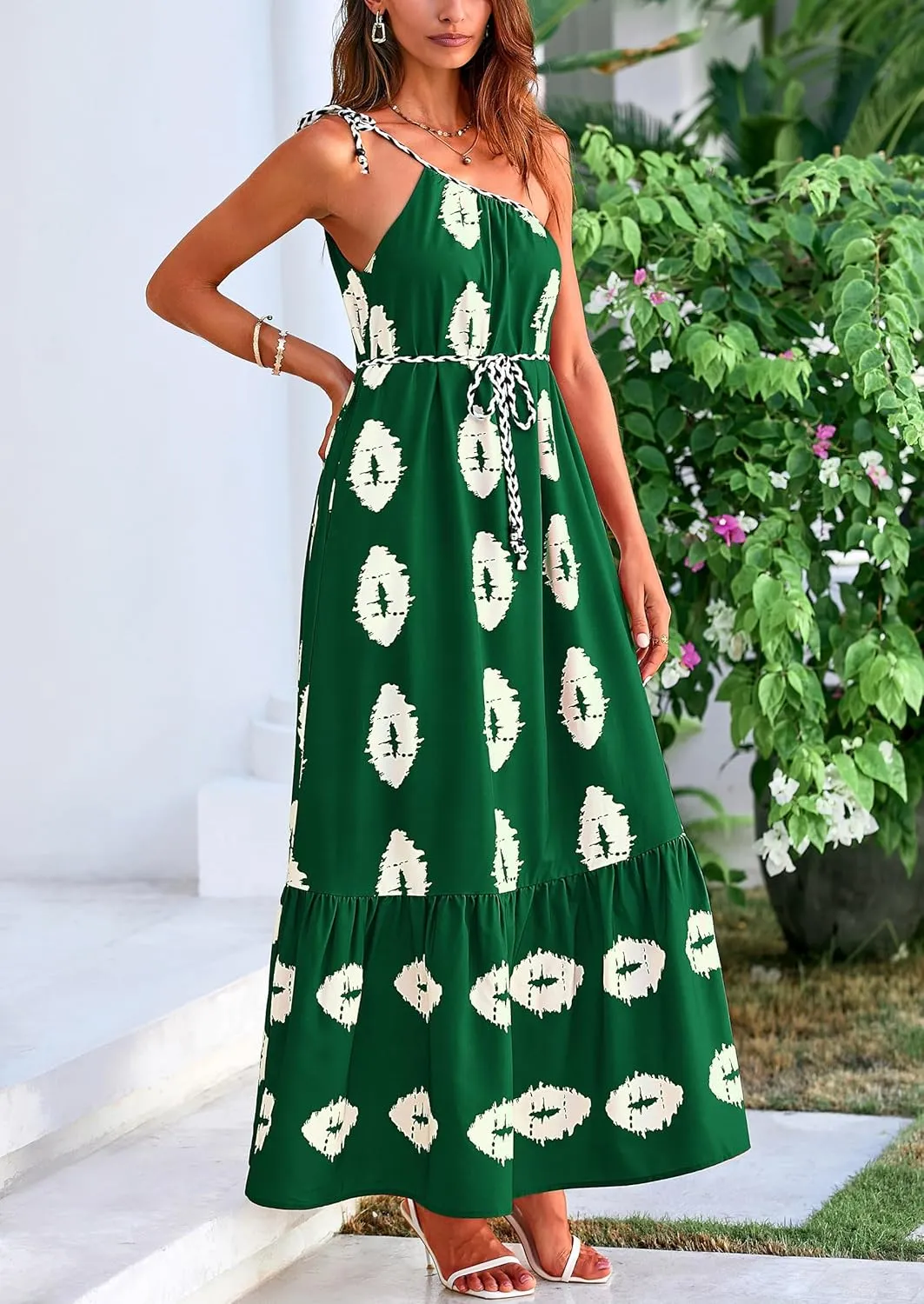 PRETTYGARDEN Women's 2025 Summer Maxi Dresses One Shoulder Printed Flowy Boho Beach Vacation Long Sundress
