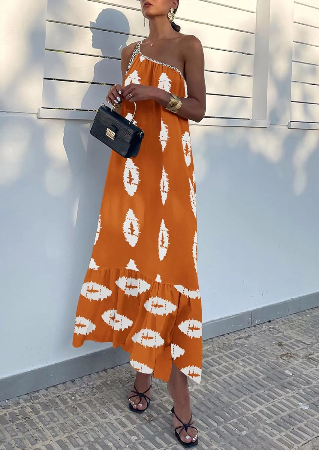 PRETTYGARDEN Women's 2025 Summer Maxi Dresses One Shoulder Printed Flowy Boho Beach Vacation Long Sundress