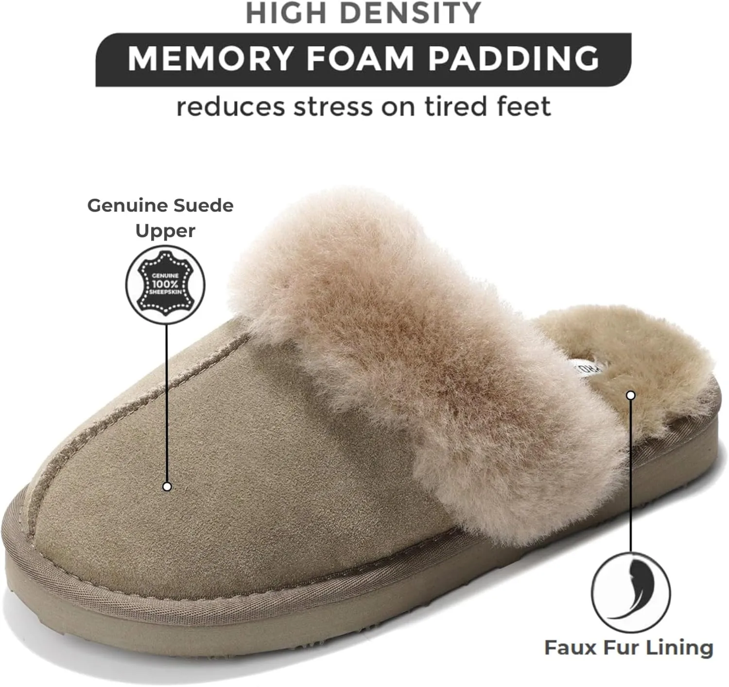 Project Cloud Shearling Slippers for Women Footwear - Genuine Suede Clogs Non-Slip Indoor/Outdoor Scuff Womens Slippers with Memory Foam Insole (Henka)