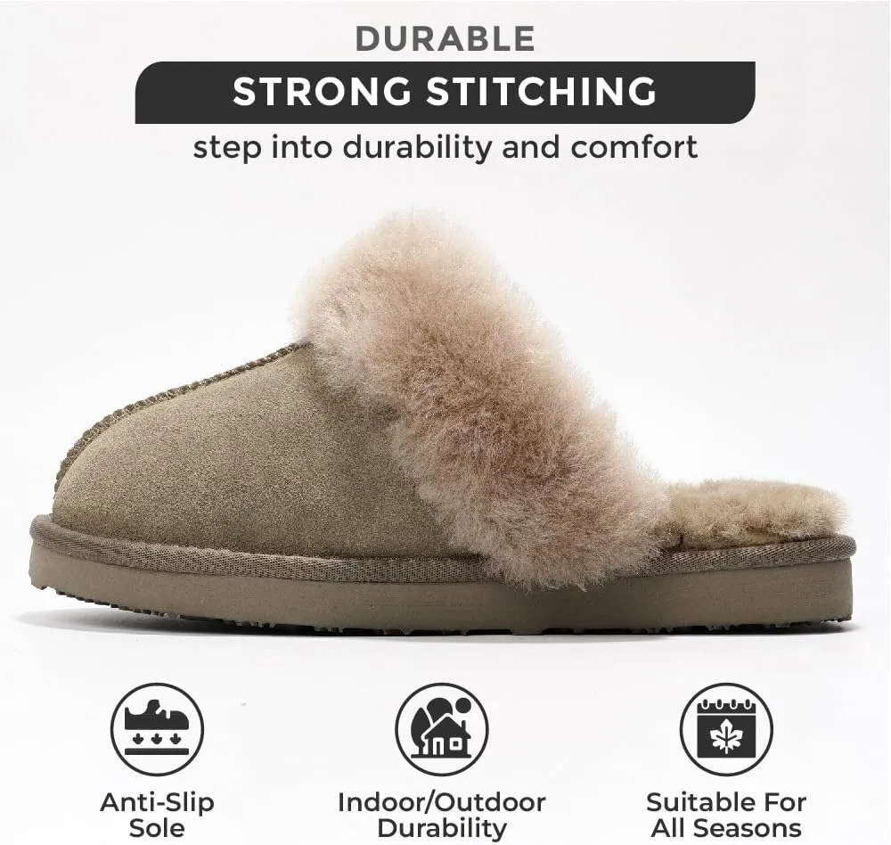Project Cloud Shearling Slippers for Women Footwear - Genuine Suede Clogs Non-Slip Indoor/Outdoor Scuff Womens Slippers with Memory Foam Insole (Henka)