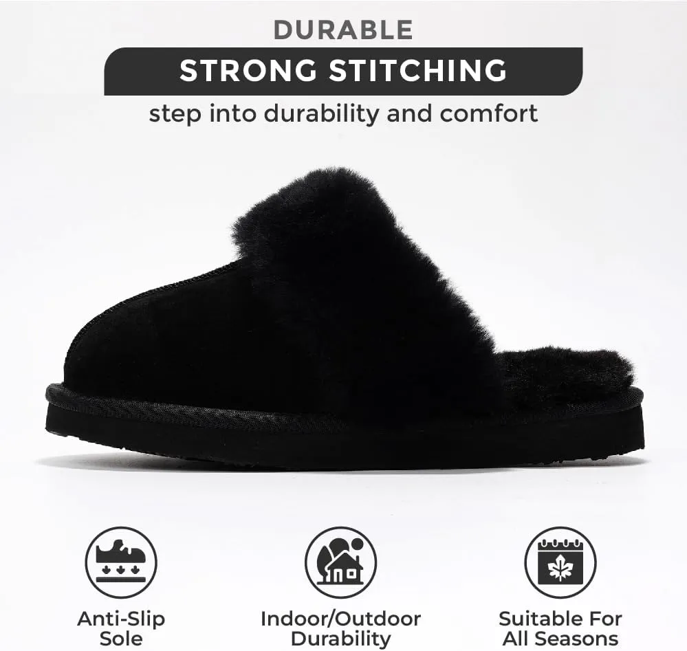 Project Cloud Shearling Slippers for Women Footwear - Genuine Suede Clogs Non-Slip Indoor/Outdoor Scuff Womens Slippers with Memory Foam Insole (Henka)