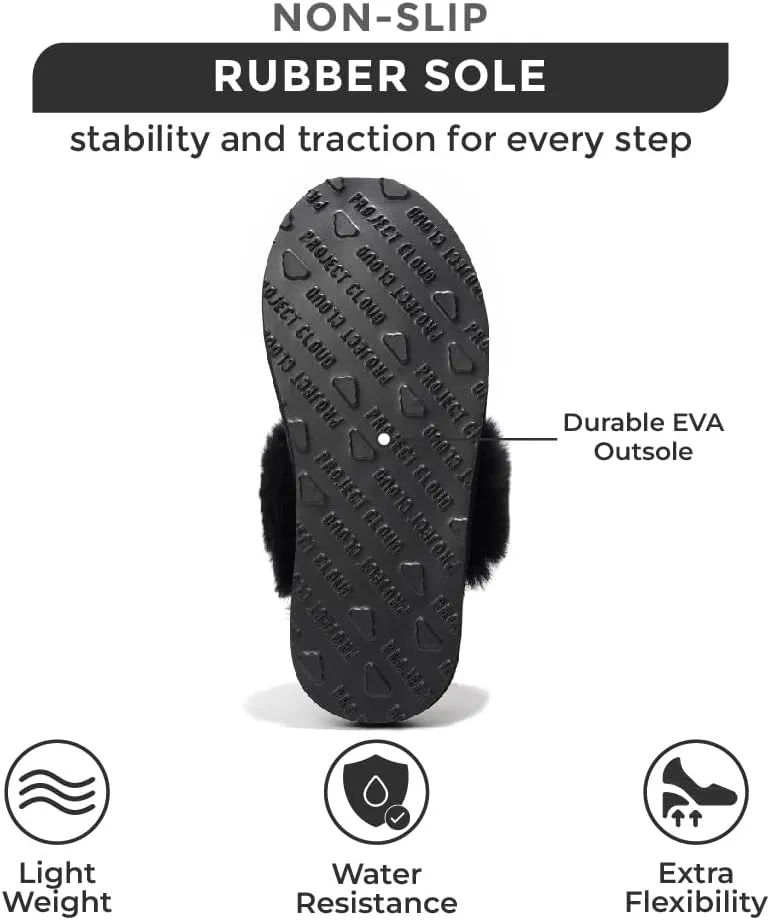 Project Cloud Shearling Slippers for Women Footwear - Genuine Suede Clogs Non-Slip Indoor/Outdoor Scuff Womens Slippers with Memory Foam Insole (Henka)
