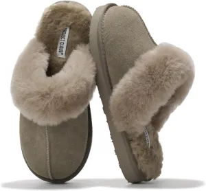Project Cloud Shearling Slippers for Women Footwear - Genuine Suede Clogs Non-Slip Indoor/Outdoor Scuff Womens Slippers with Memory Foam Insole (Henka)