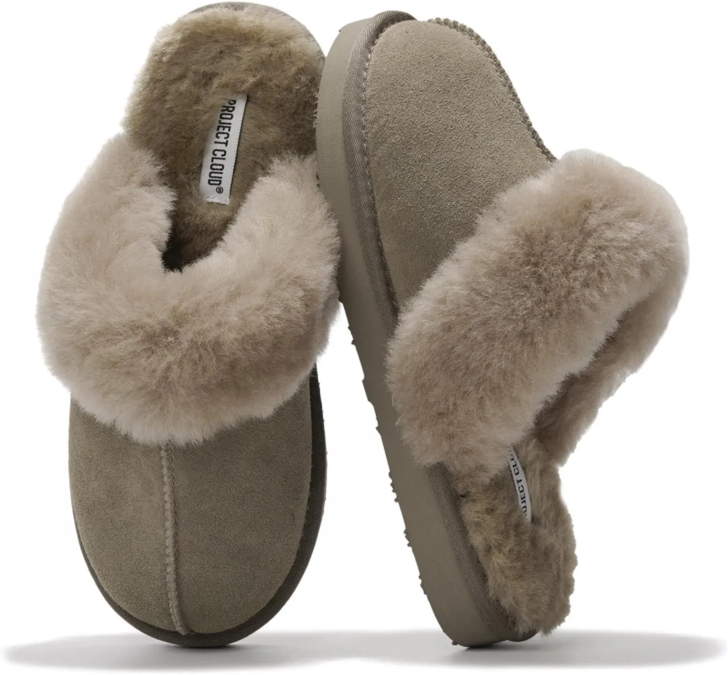 Project Cloud Shearling Slippers for Women Footwear - Genuine Suede Clogs Non-Slip Indoor/Outdoor Scuff Womens Slippers with Memory Foam Insole (Henka)