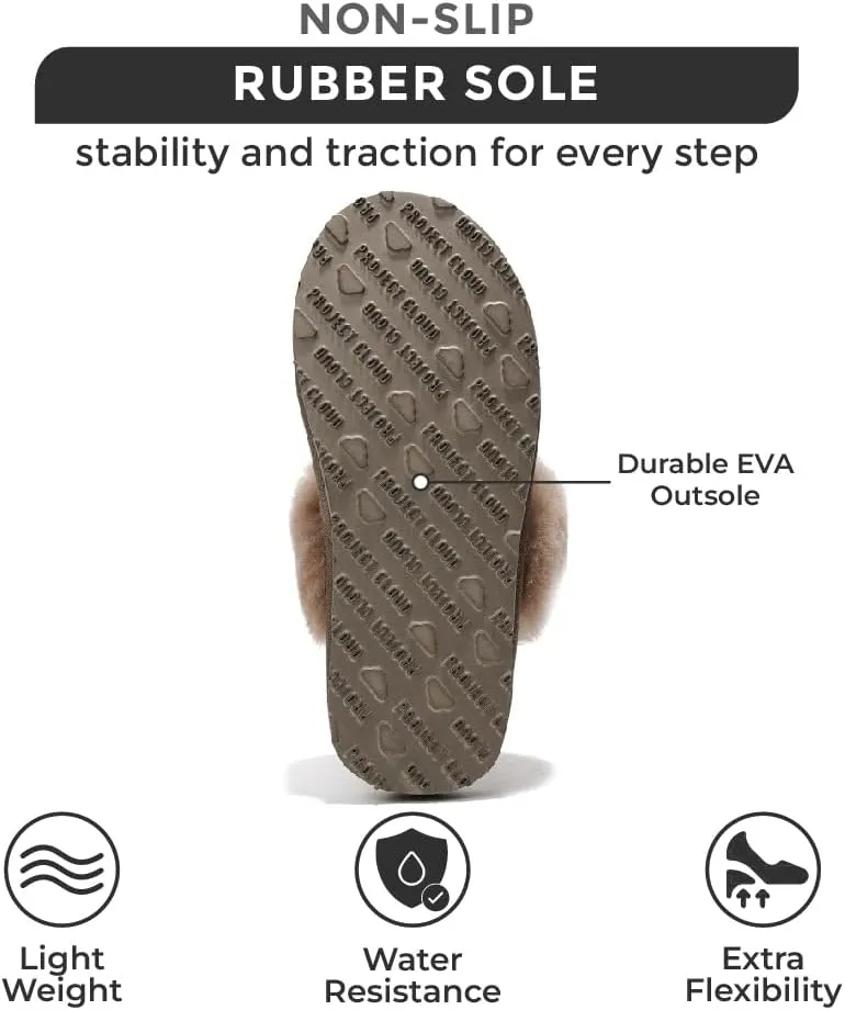 Project Cloud Shearling Slippers for Women Footwear - Genuine Suede Clogs Non-Slip Indoor/Outdoor Scuff Womens Slippers with Memory Foam Insole (Henka)