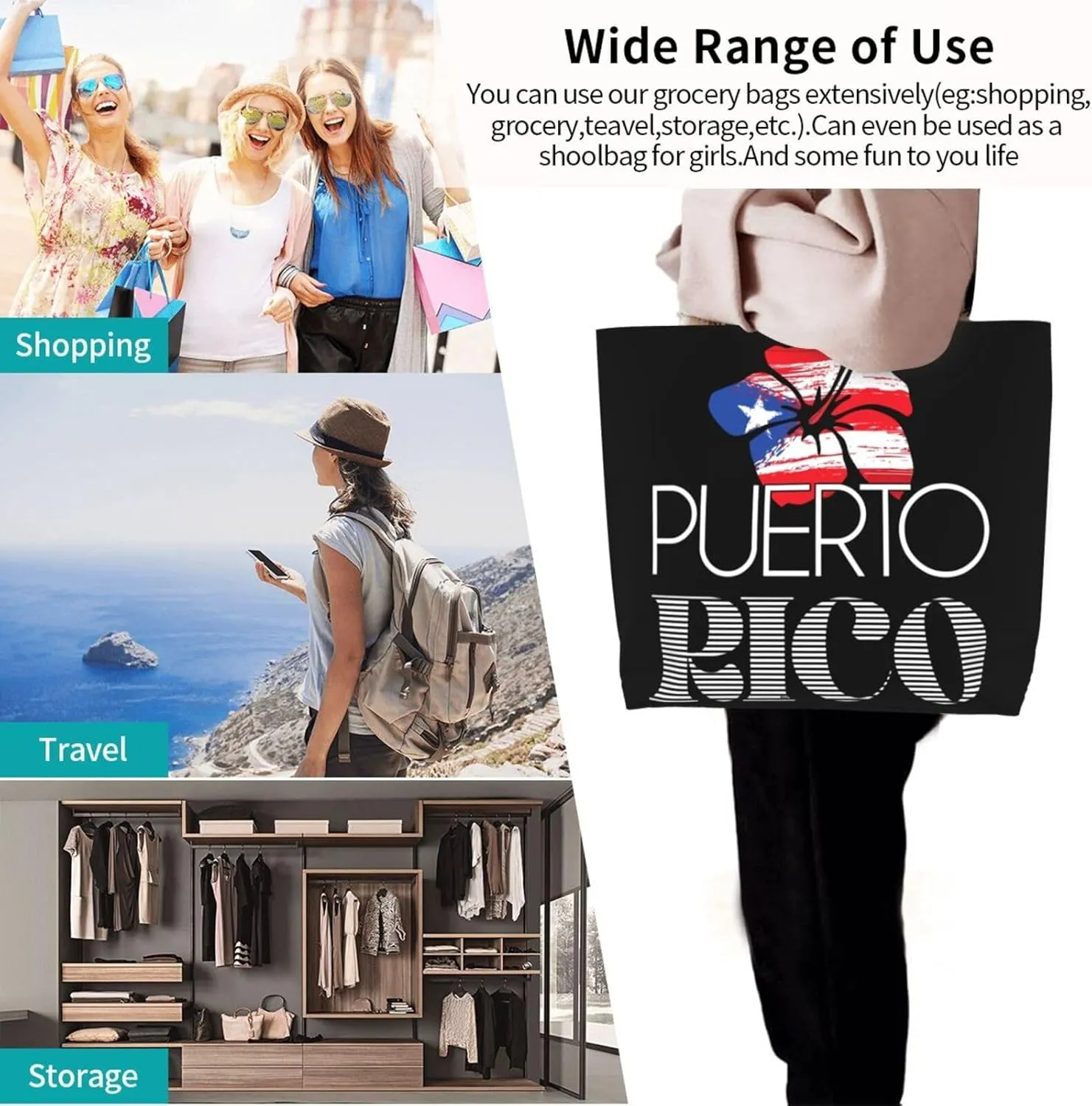 Puerto Rico Palm Trees Boricua Pride Women's Tote Bag Large Capacity Single Shoulder Bags Handbag for Shopping Work