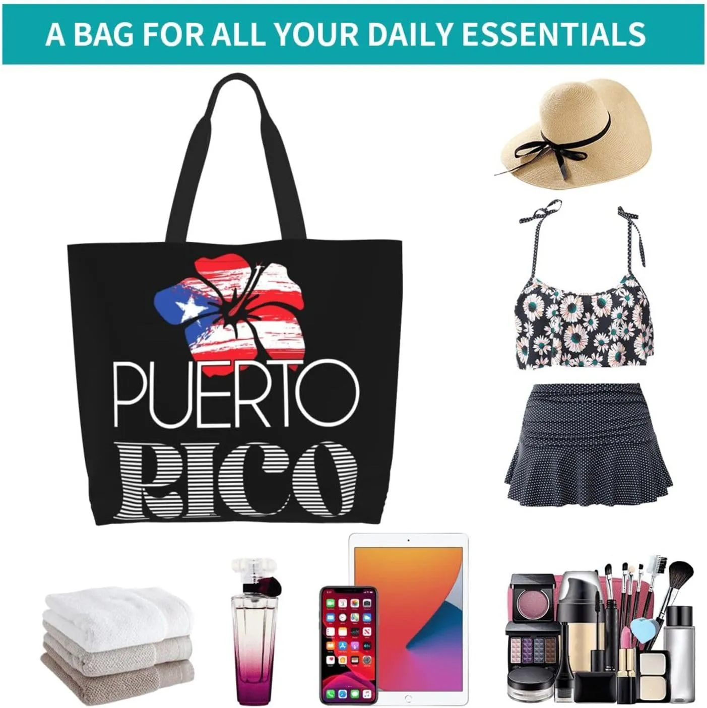 Puerto Rico Palm Trees Boricua Pride Women's Tote Bag Large Capacity Single Shoulder Bags Handbag for Shopping Work