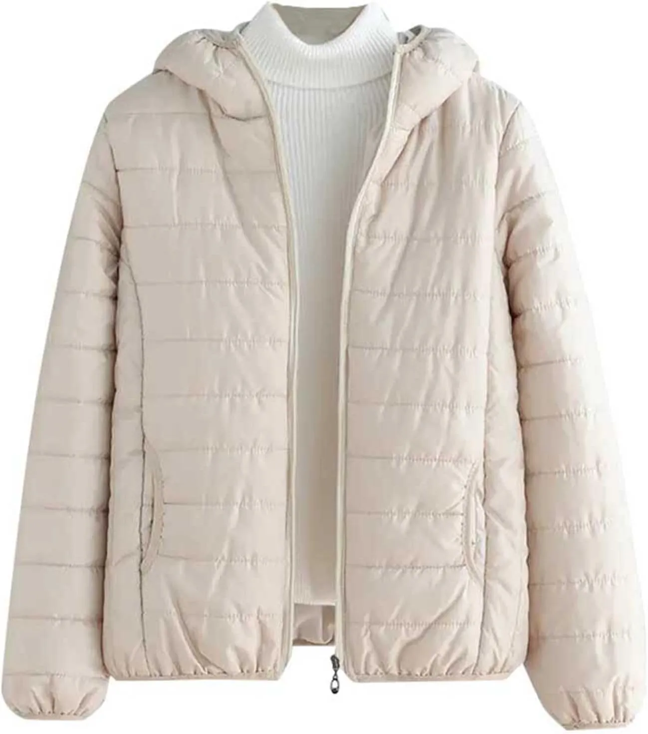 Puffer Jacket Womens Women's Quilted Lightweight Jackets Travel Full Zip Long Sleeve Puffy Coat with Hood Fall Casual