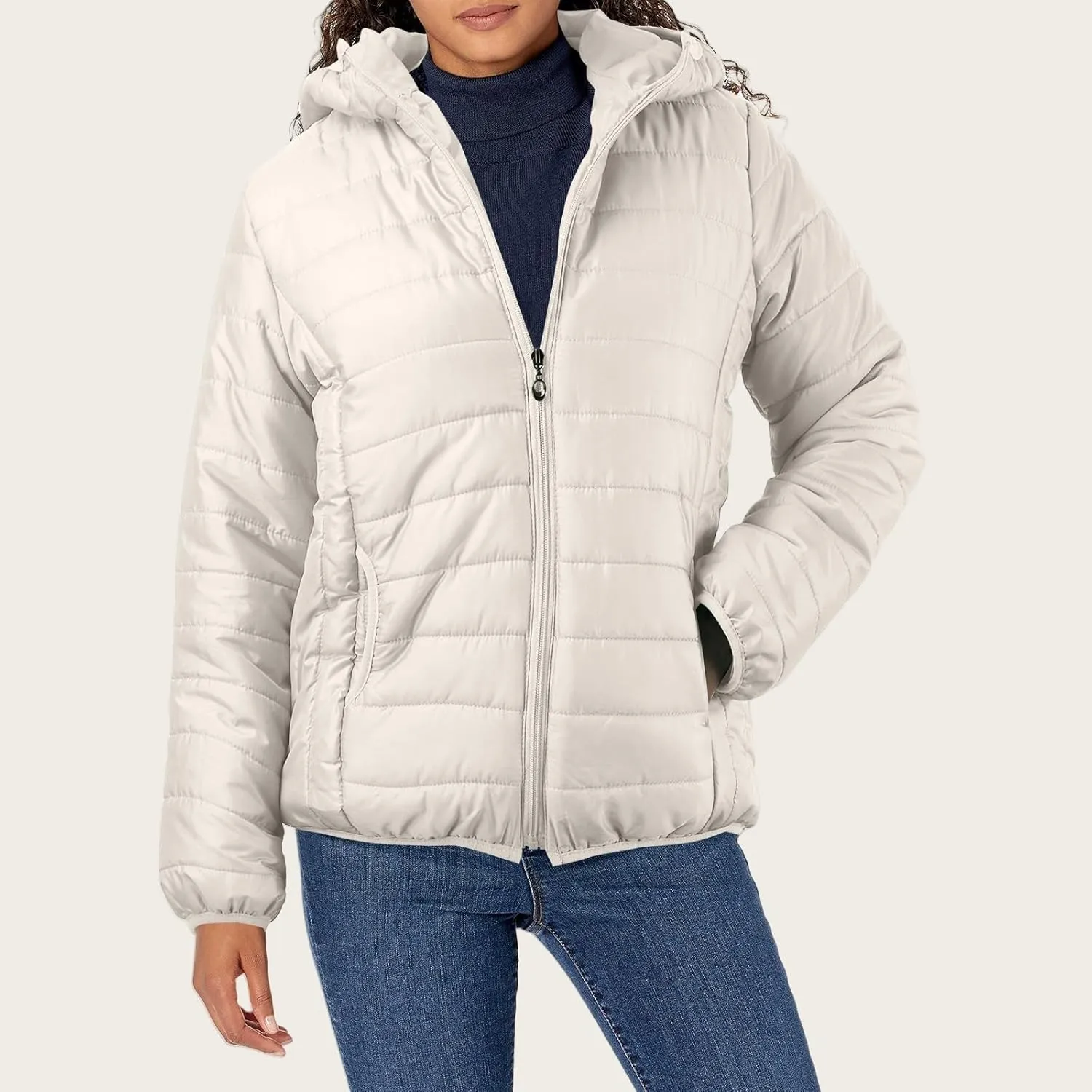 Puffer Jacket Womens Women's Quilted Lightweight Jackets Travel Full Zip Long Sleeve Puffy Coat with Hood Fall Casual