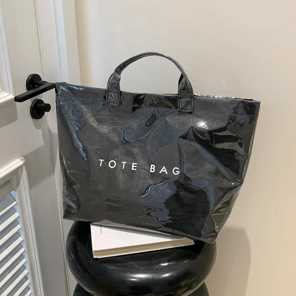 PVC The Tote Bag for Women - Plastic Large Tote Bag Hobo Handbag Letters Print Ladies Clear Top Handle Bag