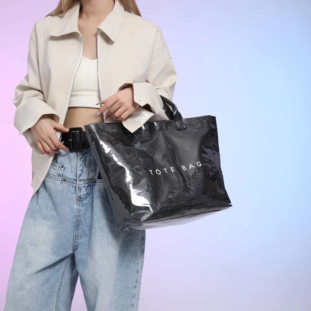 PVC The Tote Bag for Women - Plastic Large Tote Bag Hobo Handbag Letters Print Ladies Clear Top Handle Bag