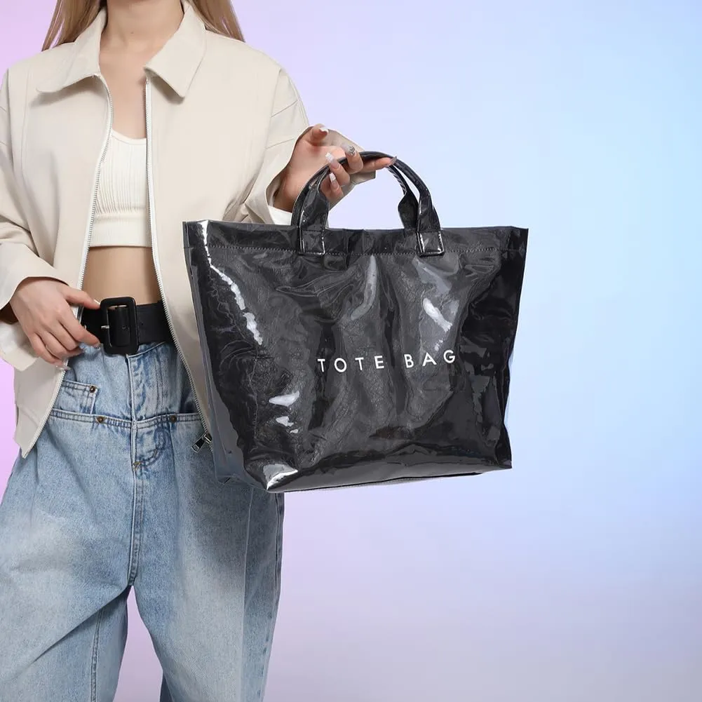 PVC The Tote Bag for Women - Plastic Large Tote Bag Hobo Handbag Letters Print Ladies Clear Top Handle Bag