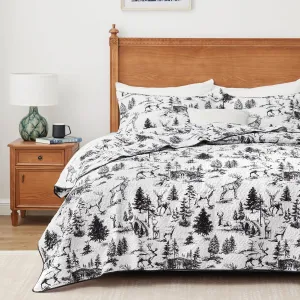 Quilt Sets Queen, 3-Piece Lightweight Reversible All Season White and Black Quilt Set, Bedspread Queen Size Quilt with 2 Shams