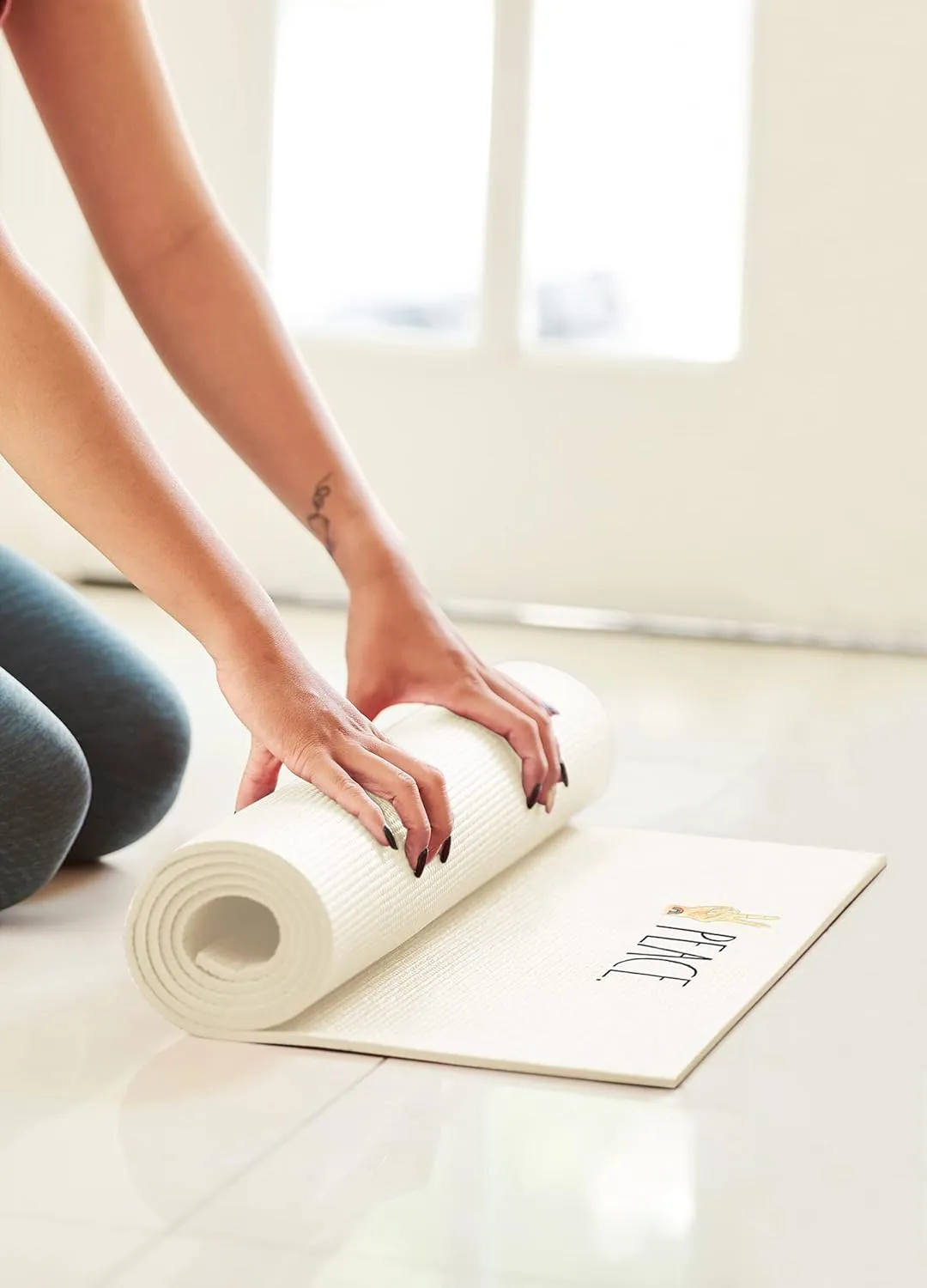 Rae Dunn Yoga Mat - High Density Foam Exercise and Fitness Mat for Workout or Stretching - Dual Sided Non Slip Cushion Grip - Portable, Travel Friendly - Use at Home, Gym, Yoga Studio, Pilates