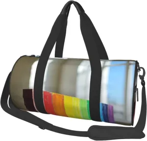 Rainbow Colored Wood Background Print Round Large Capacity Travel Luggage Bags,Men's and Women's Hand-Held Travel Clothing Bags