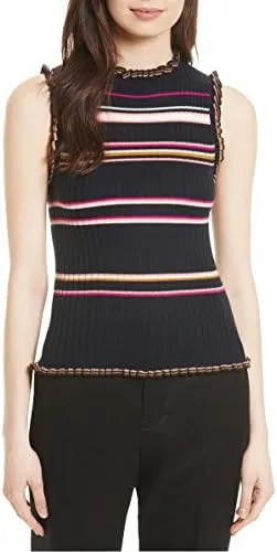 Rebecca Taylor Striped Ribbed Tank Navy S