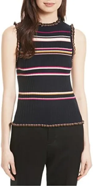 Rebecca Taylor Striped Ribbed Tank Navy S