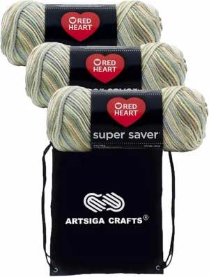 Red Heart Super Saver Aspen E300-305 (3-Skeins - Same Dye Lot) Worsted Medium #4 Acrylic Yarn for Crocheting and Knitting with Project Bag