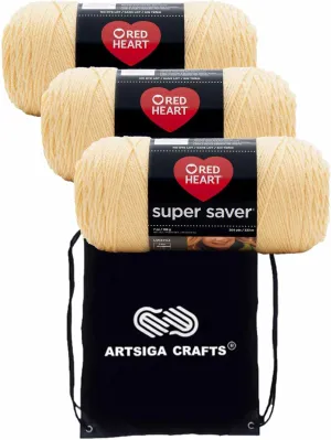 Red Heart Super Saver Cornmeal E300-320 (3-Skeins - Same Dye Lot) Worsted Medium #4 Acrylic Yarn for Crocheting and Knitting with Project Bag