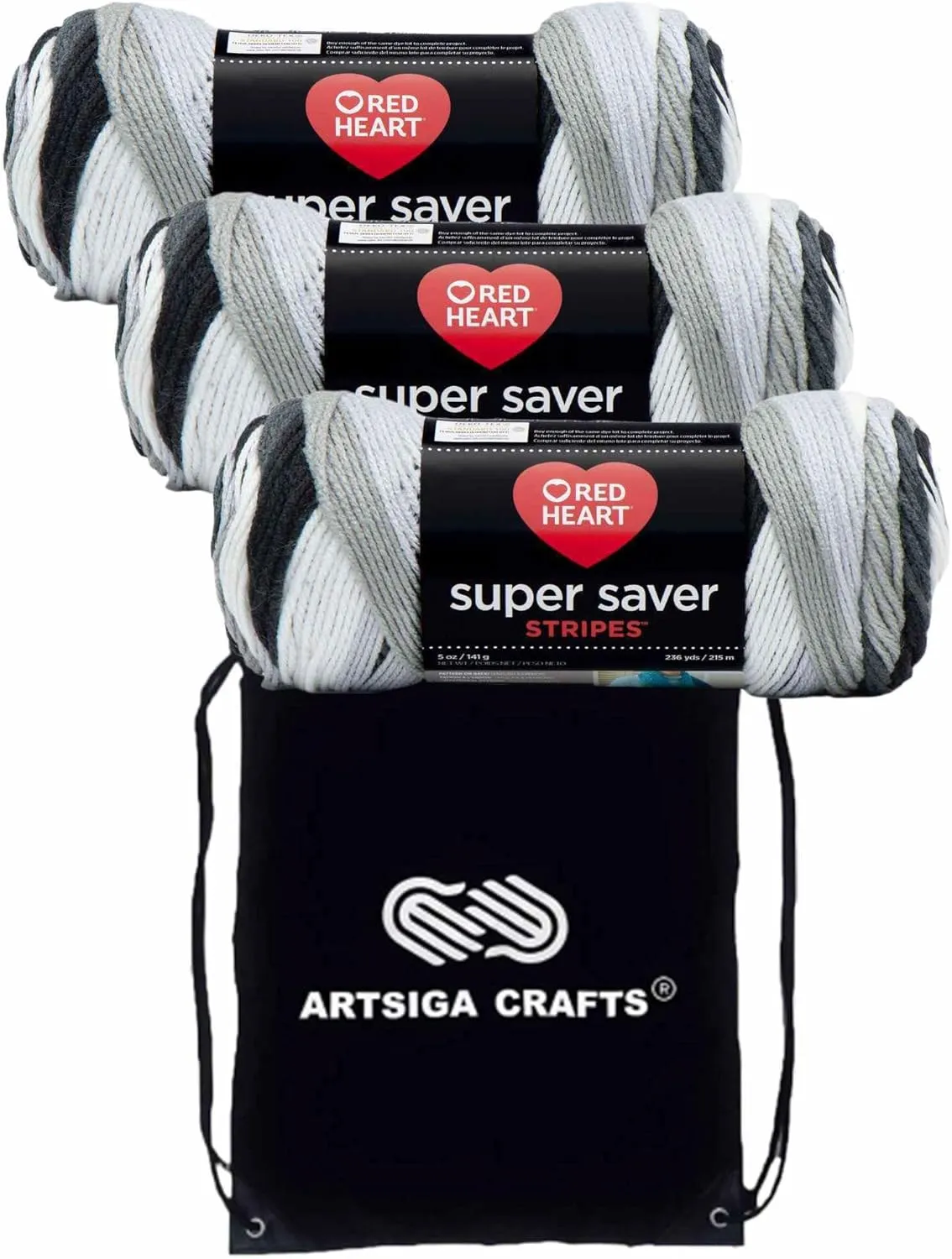 Red Heart Super Saver Newspaper Stripe E300-4153 (3-Skeins - Same Dye Lot) Worsted Medium #4 Acrylic Yarn for Crocheting and Knitting with Project Bag
