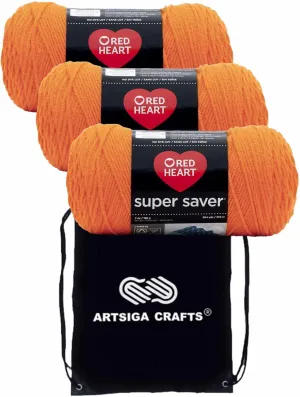 Red Heart Super Saver Pumpkin E300-254 (3-Skeins - Same Dye Lot) Worsted Medium #4 Acrylic Yarn for Crocheting and Knitting with Project Bag