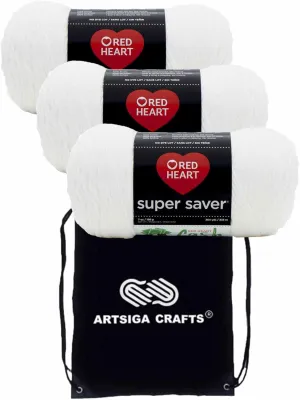 Red Heart Super Saver White E300-311 (3-Skeins - Same Dye Lot) Worsted Medium #4 Acrylic Yarn for Crocheting and Knitting with Project Bag