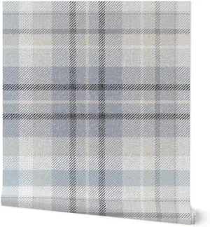 Removable Wallpaper 6ft x 2ft - Blue Gray Plaid Neutral Classic Geometric Calm Check Traditional Large Scale Custom Pre-Pasted Wallpaper by Spoonflower