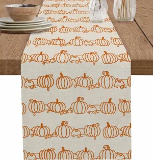 Retro Autumn Pumpkins Table Runner 13x60inches Long,Kitchen Dining Tablerunners Abstract Geometric Lines on Linen Table Runners for Indoor/Outdoor Home Holiday Party Decor