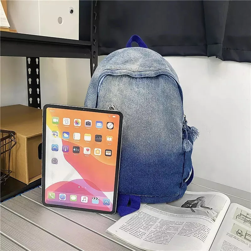Retro Denim Backpack College Bags