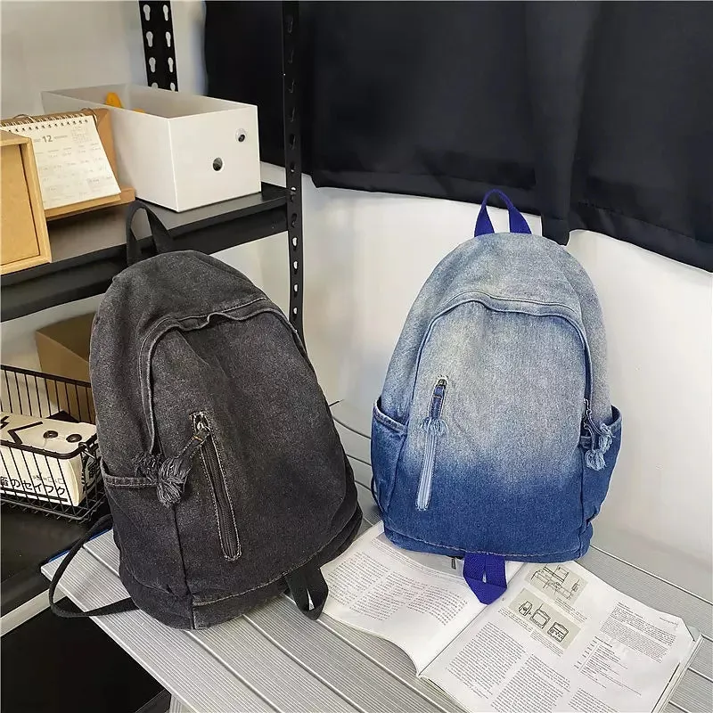 Retro Denim Backpack College Bags
