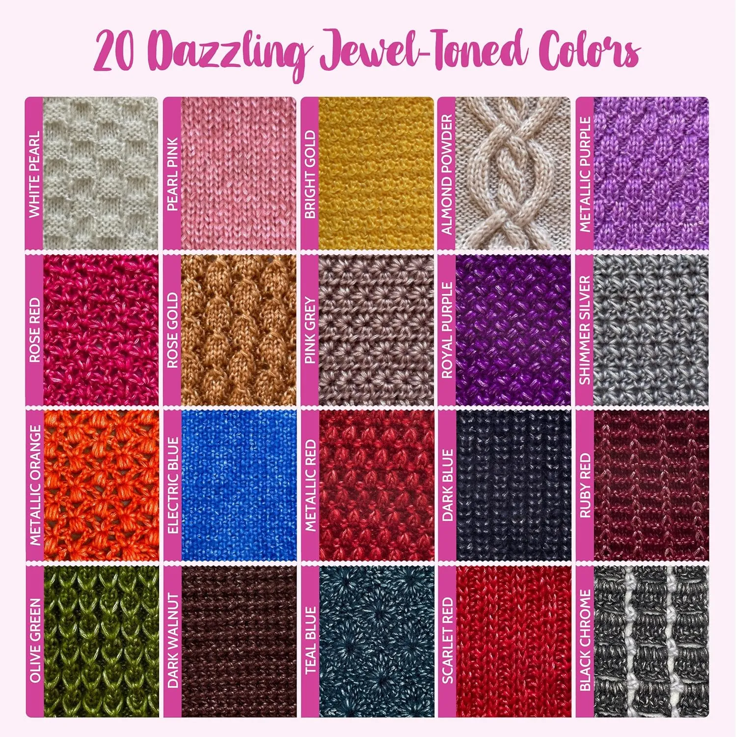 Retro Glam Silver Metallic Yarn for Crocheting, 4 Skeins, 1280Yds/400G, Free Patterns - Sparkle Yarn for Knitting - 3 DK Light Worsted Weight - Shimmer Silver