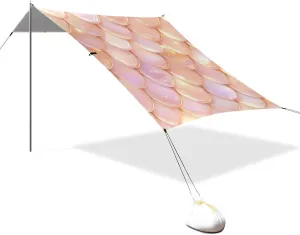 Rose Gold Fish Scale Sparkling Designed UPF50 Foldable Beach Canopy Easy Setup Outdoor Sun Shade with Sand Shovel, Sandbags for Camping Trips, Fishing, Backyard Fun or Picnics tapete para