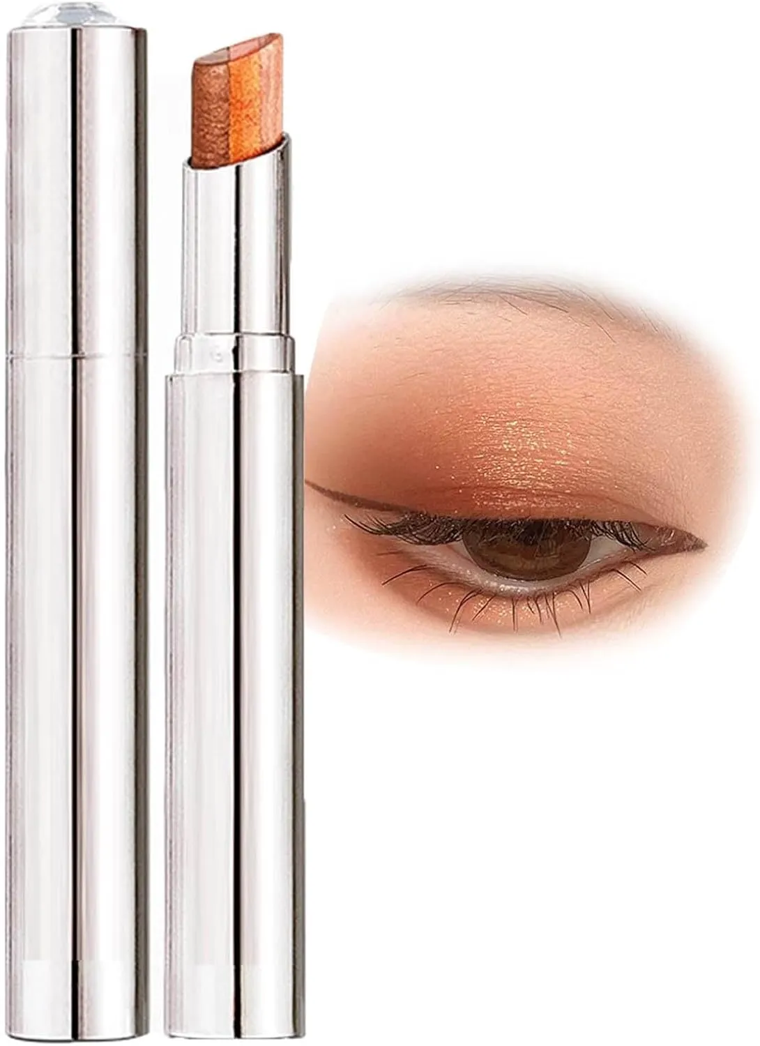 Roseionly Waterproof Gradient Shimmer Eye-Shadow Stick, Three-Color Glitter Gradient Eyeshadow Stick, Waterproof & Long-Lasting Eye Shadow Pencil(Orange)
