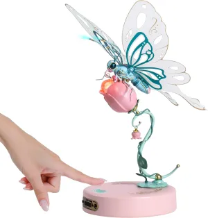 RoWood 3D Mechanical Butterfly Puzzle for Adults - Species Model Kit, Electric Building Toy, DIY Creative Craft Gift, Unique Office & Home Decor (Pink)